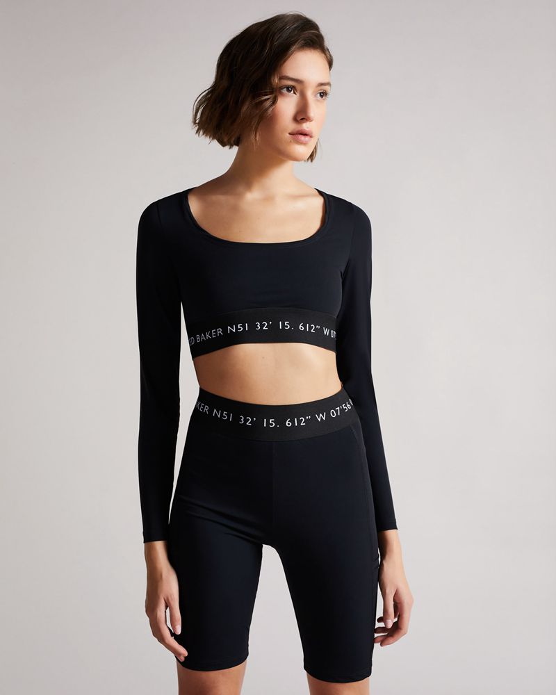 Ted Baker Acamarr Long Sleeve Skinny Scoop Neck Blast Dam Svarta | YVX-305914