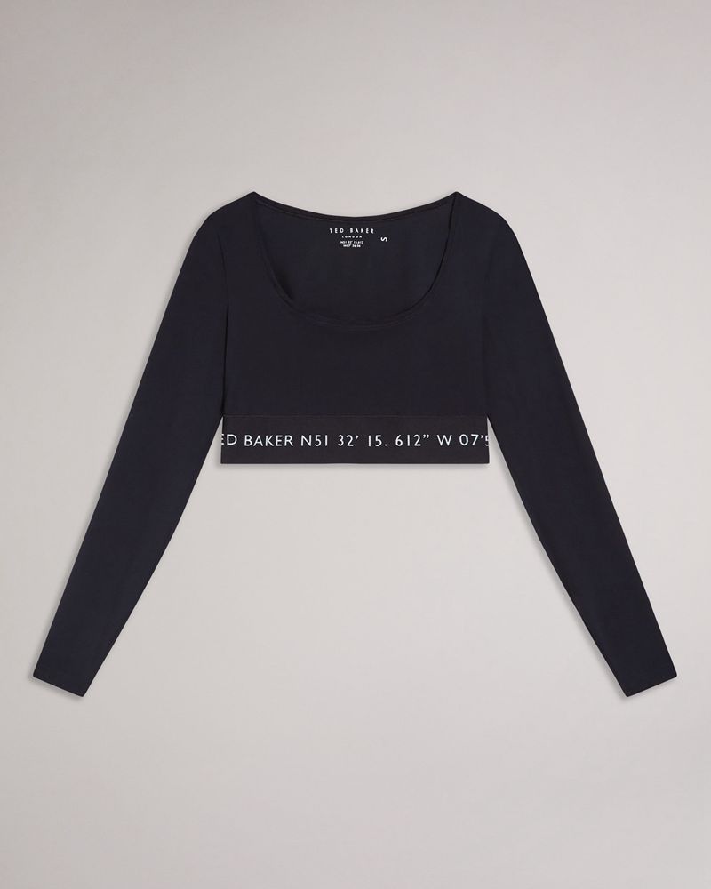 Ted Baker Acamarr Long Sleeve Skinny Scoop Neck Blast Dam Svarta | YVX-305914