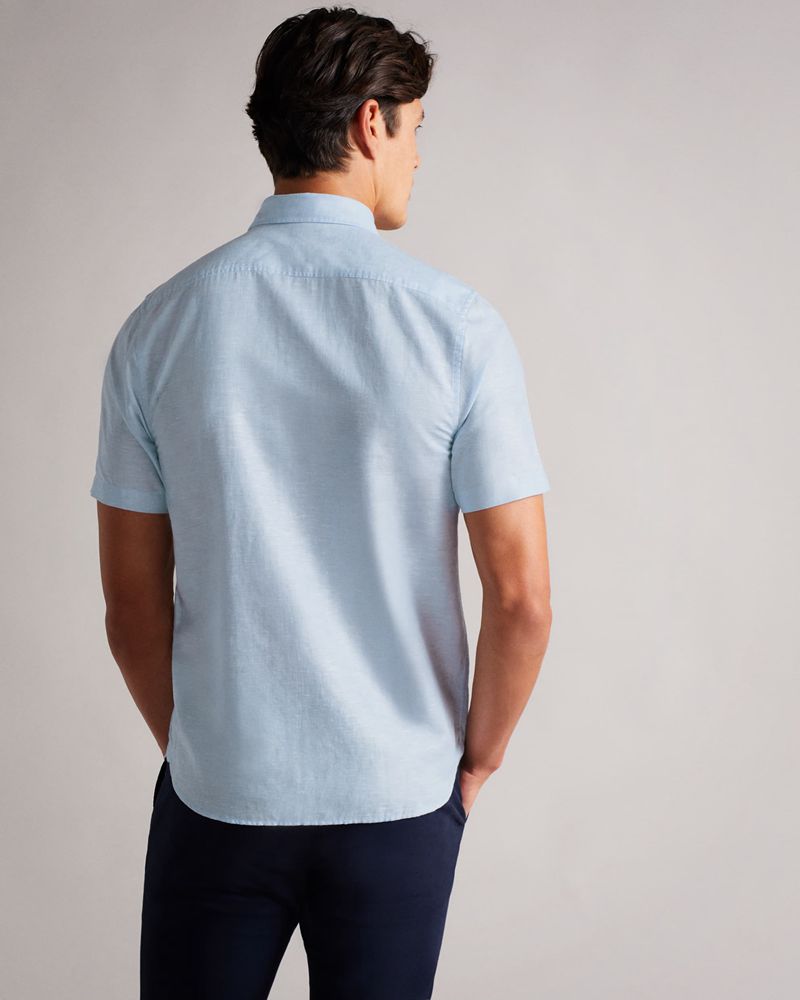 Ted Baker Addle Sleeve Linen Skjorta Herr Blå | GTM-015482