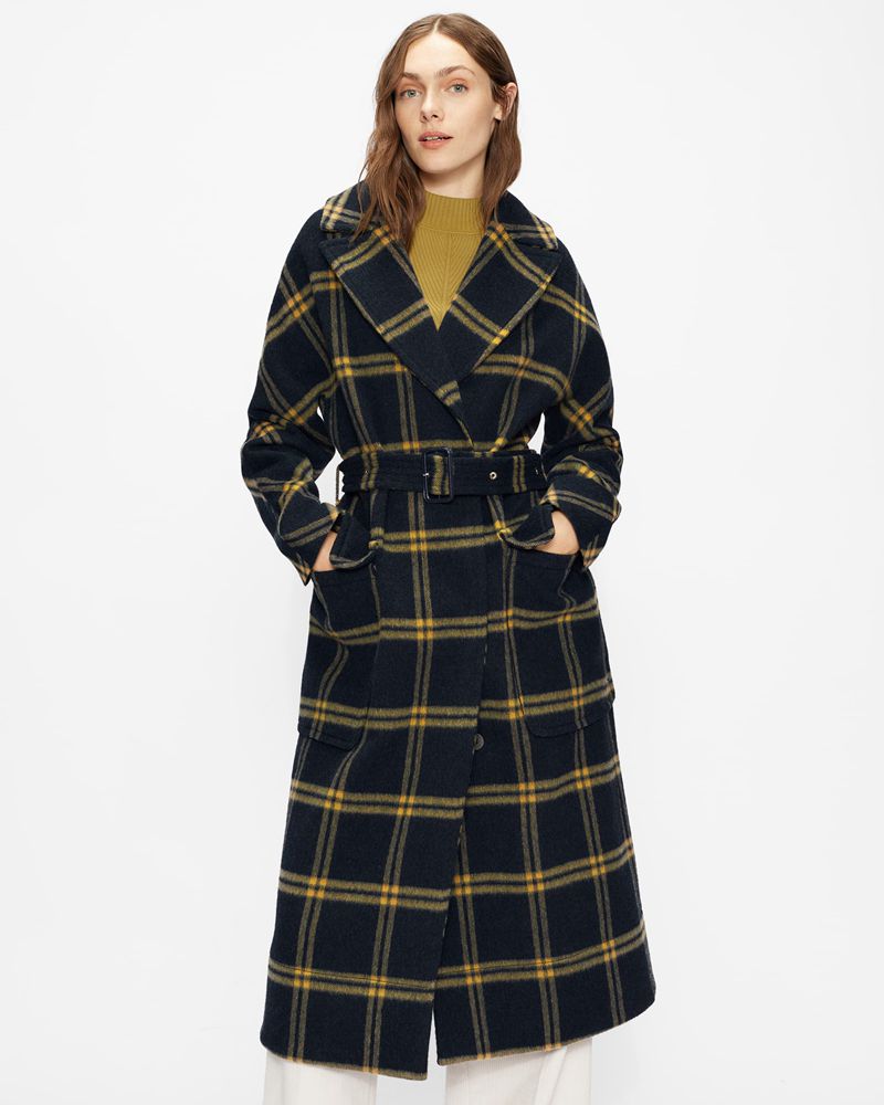Ted Baker Adelyyn Brushed Wool Checked Rockar Dam Marinblå | MBX-315408