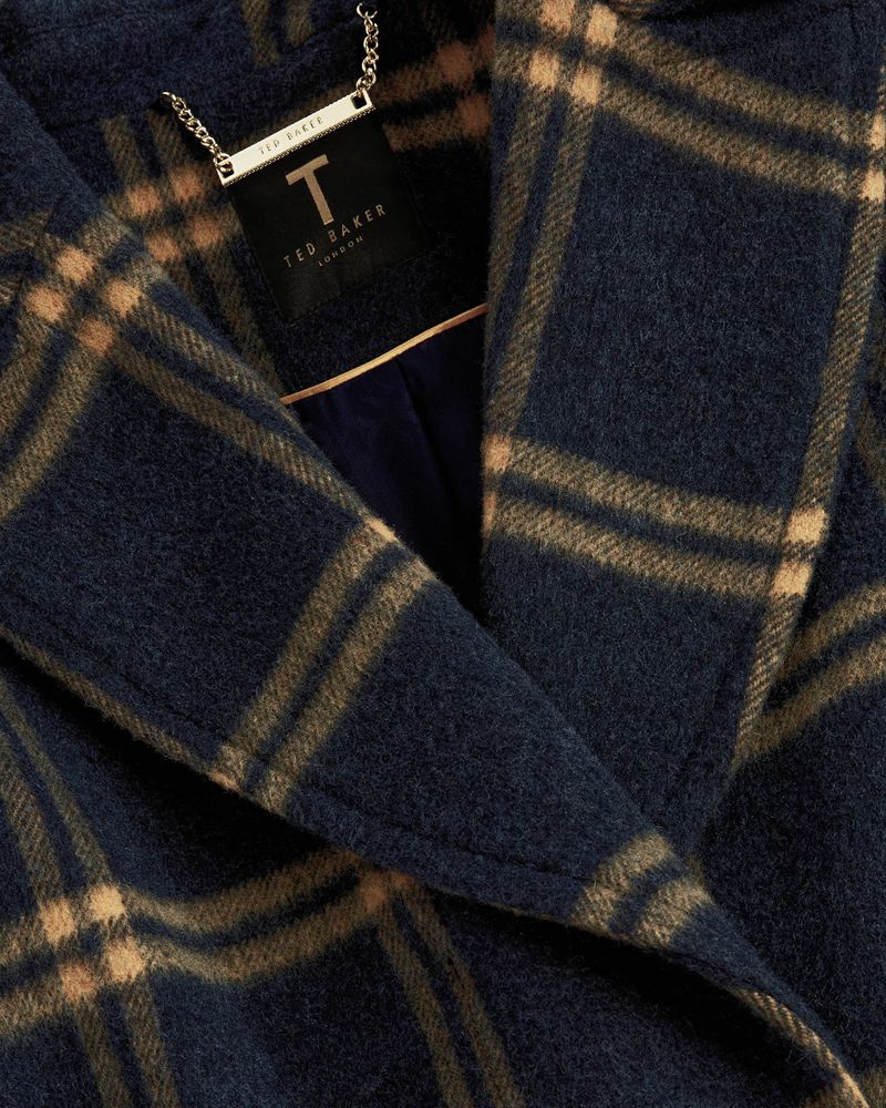 Ted Baker Adelyyn Brushed Wool Checked Rockar Dam Marinblå | MBX-315408