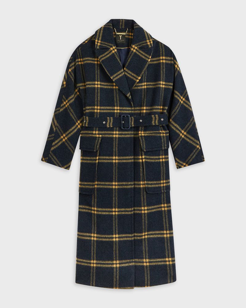 Ted Baker Adelyyn Brushed Wool Checked Rockar Dam Marinblå | MBX-315408