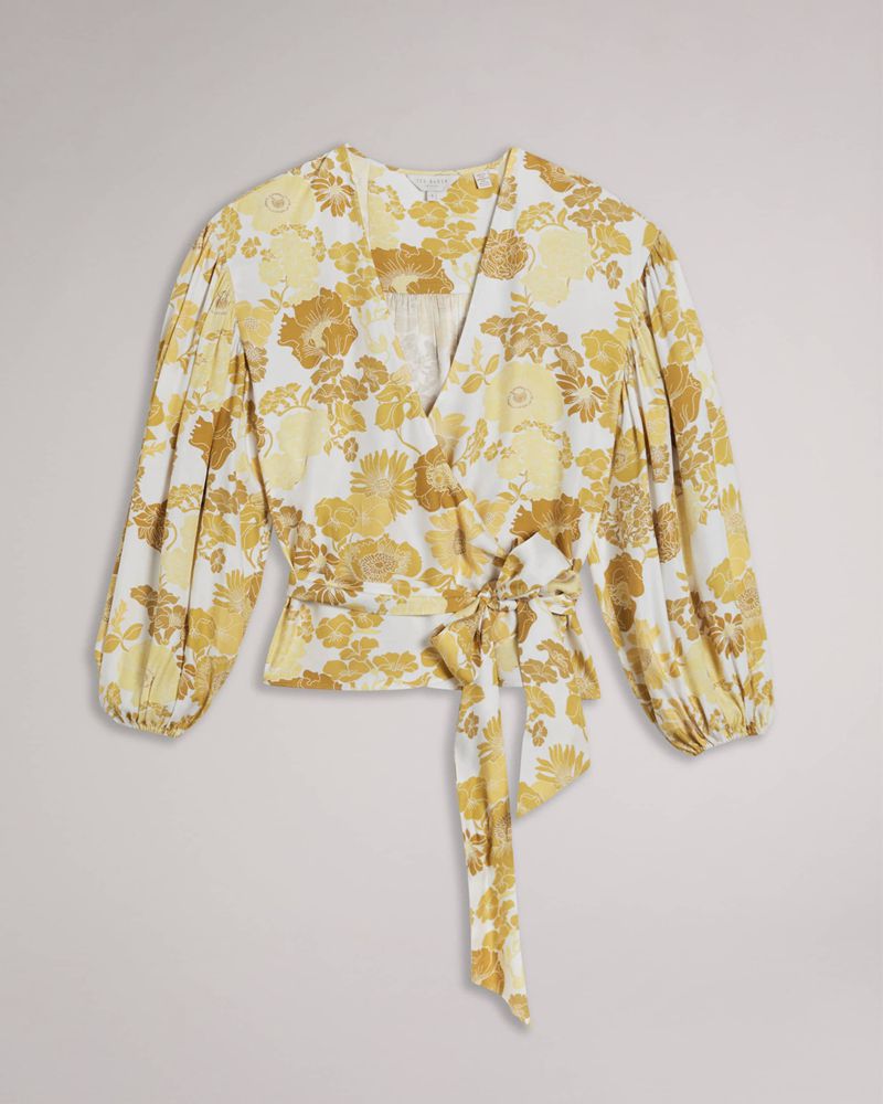 Ted Baker Adissa Wrap With Blouson Full Sleeve Blast Dam Gula | AWU-824765