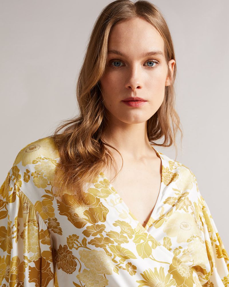 Ted Baker Adissa Wrap With Blouson Full Sleeve Blast Dam Gula | AWU-824765
