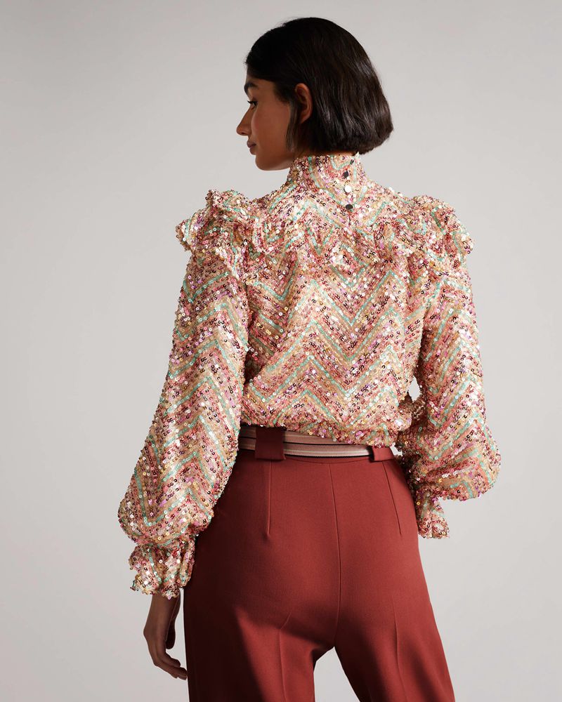 Ted Baker Adomas Multi Sequin Frill Blast Dam Rosa | UOF-768524