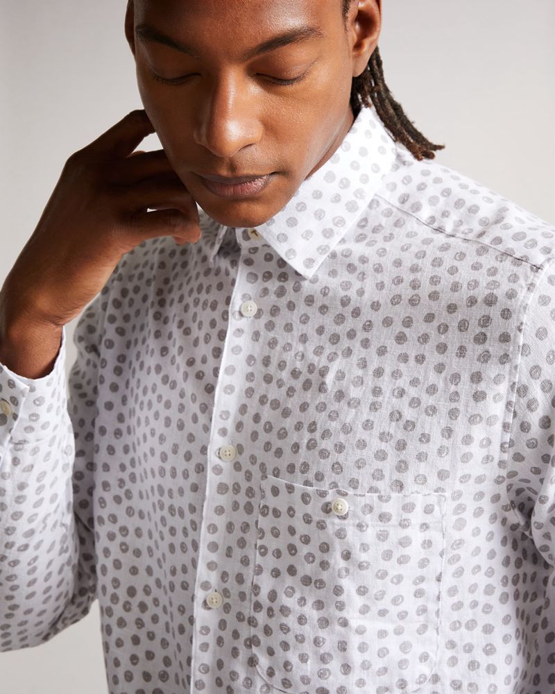 Ted Baker Aillon Long Sleeve Spot Print Skjorta Herr Gray | WKJ-372561