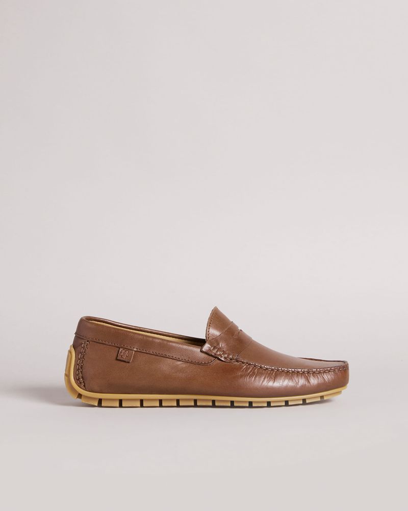 Ted Baker Alberrt Läder Saddle Driving Loafers Herr Bruna | ZSJ-638927