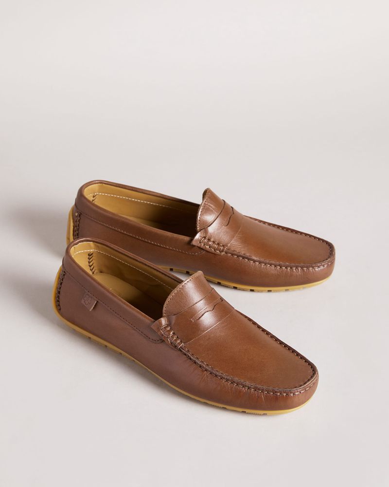 Ted Baker Alberrt Läder Saddle Driving Loafers Herr Bruna | ZSJ-638927
