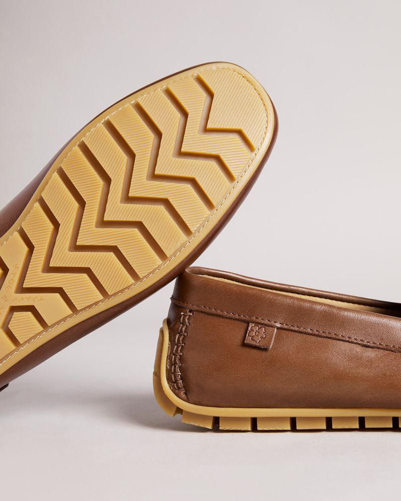 Ted Baker Alberrt Läder Saddle Driving Loafers Herr Bruna | ZSJ-638927