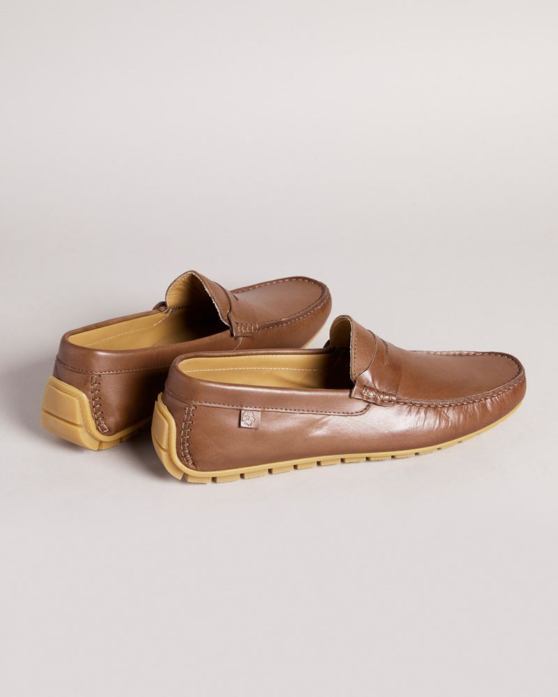Ted Baker Alberrt Läder Saddle Driving Loafers Herr Bruna | ZSJ-638927