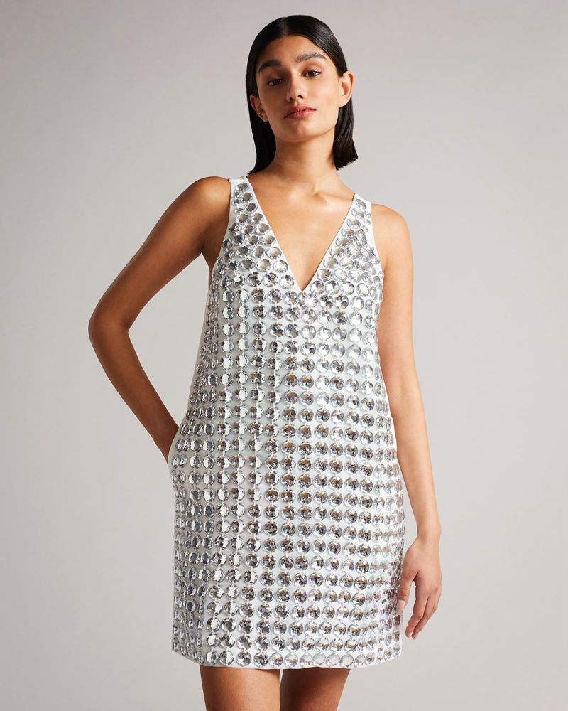 Ted Baker Alexian Embellished Mini Klänning Dam Gray | ZWI-681270