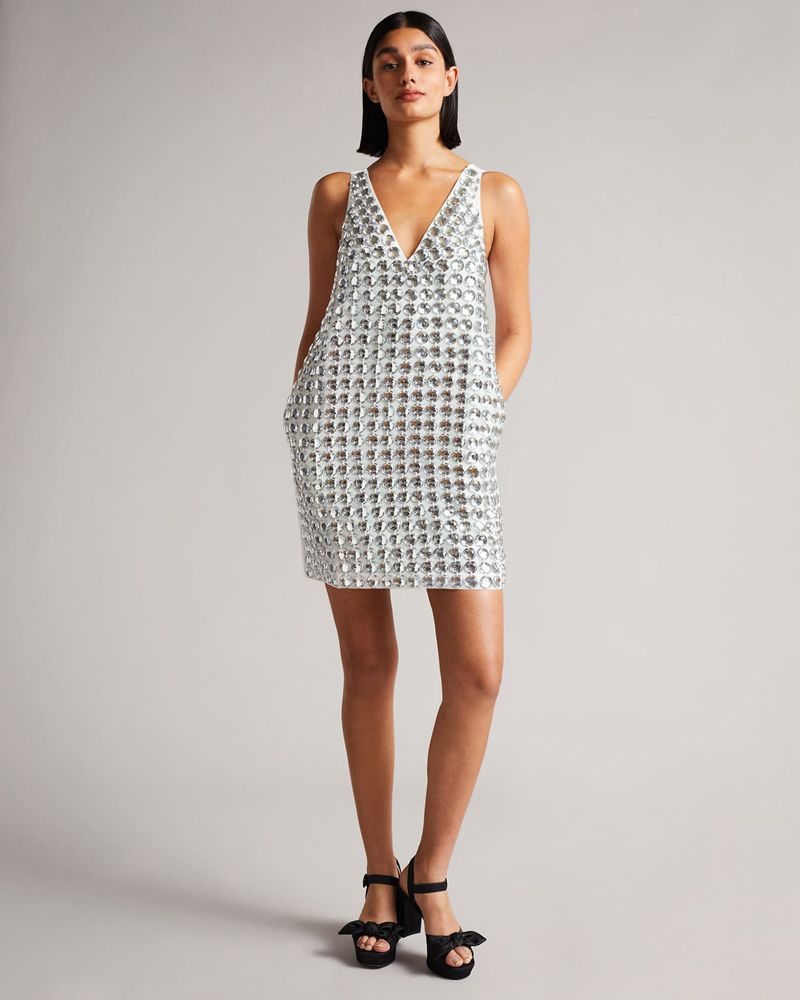 Ted Baker Alexian Embellished Mini Klänning Dam Gray | ZWI-681270