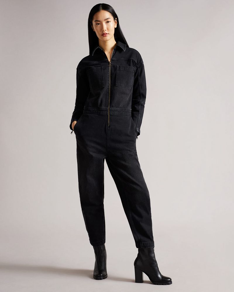 Ted Baker Aleyah Denim Zip Front Jumpers Dam Svarta | UZT-625819