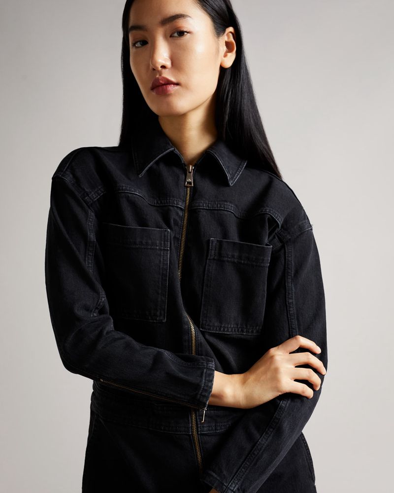 Ted Baker Aleyah Denim Zip Front Jumpers Dam Svarta | UZT-625819