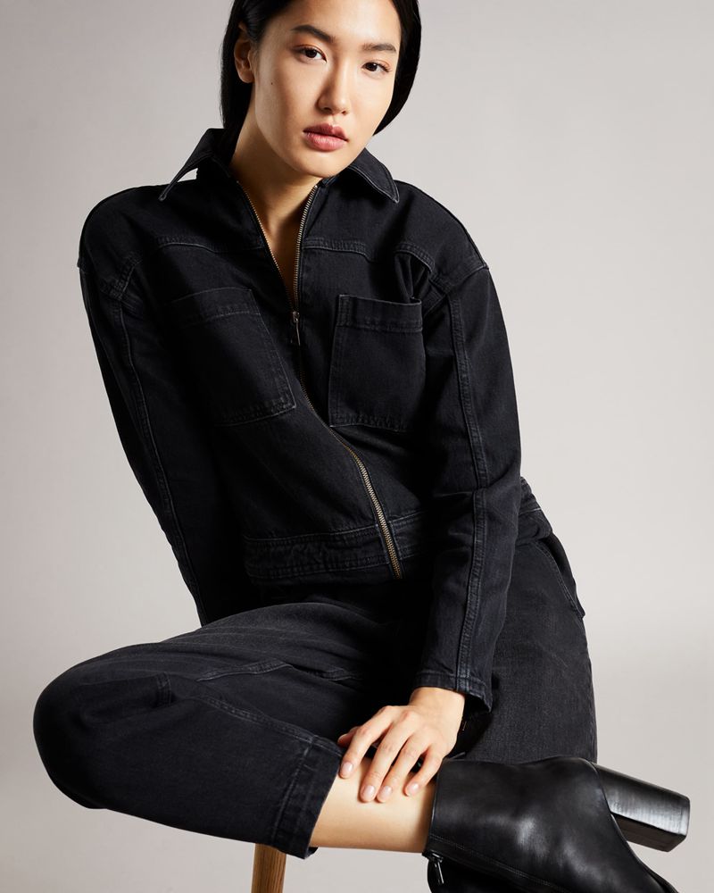 Ted Baker Aleyah Denim Zip Front Jumpers Dam Svarta | UZT-625819