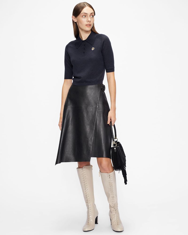 Ted Baker Ameliya Merino Wool Polo Stickat Dam Marinblå | KCF-039178