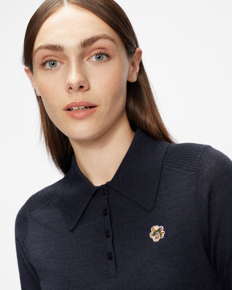 Ted Baker Ameliya Merino Wool Polo Stickat Dam Marinblå | KCF-039178