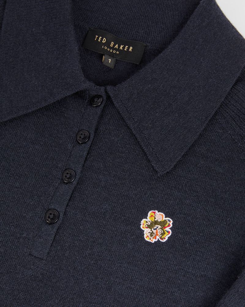 Ted Baker Ameliya Merino Wool Polo Stickat Dam Marinblå | KCF-039178