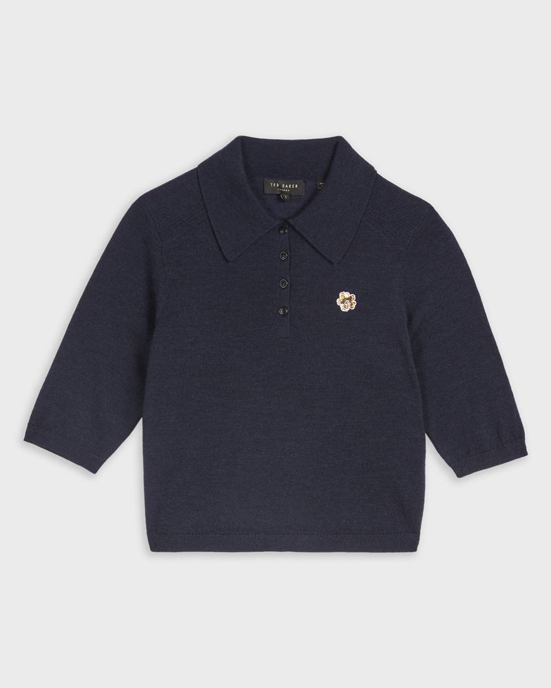 Ted Baker Ameliya Merino Wool Polo Stickat Dam Marinblå | KCF-039178