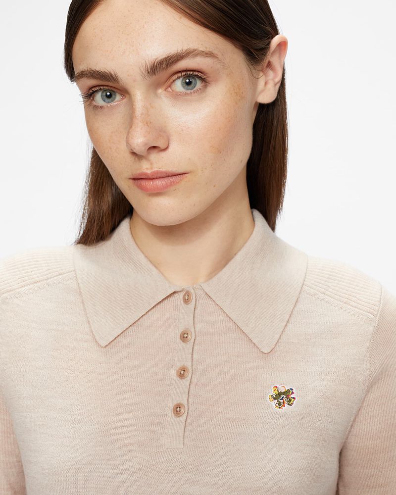 Ted Baker Ameliya Merino Wool Polo Stickat Dam Bruna | KOJ-178523