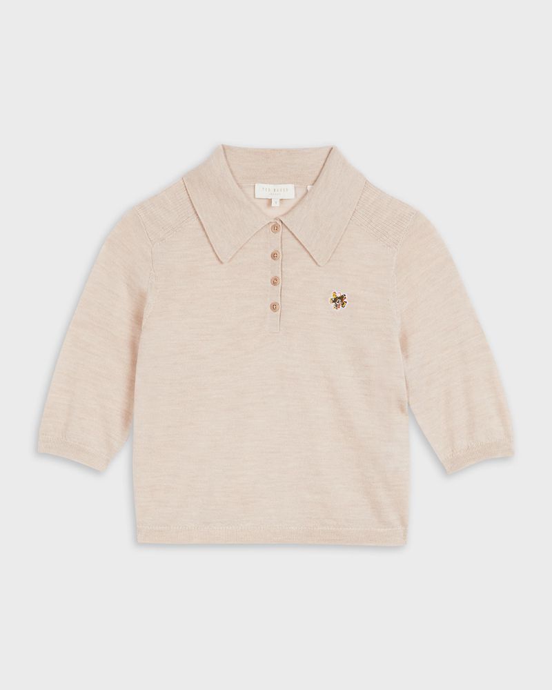 Ted Baker Ameliya Merino Wool Polo Stickat Dam Bruna | KOJ-178523