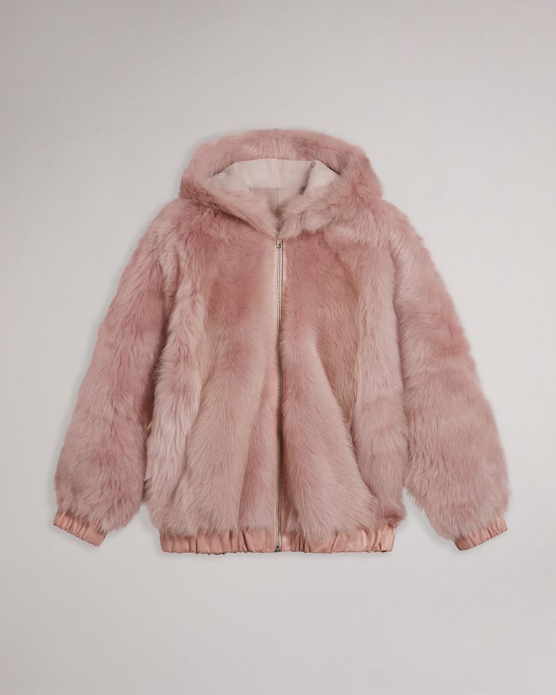 Ted Baker Amerie Sheepskin Hoodie Jacka Dam Rosa | TRG-690721