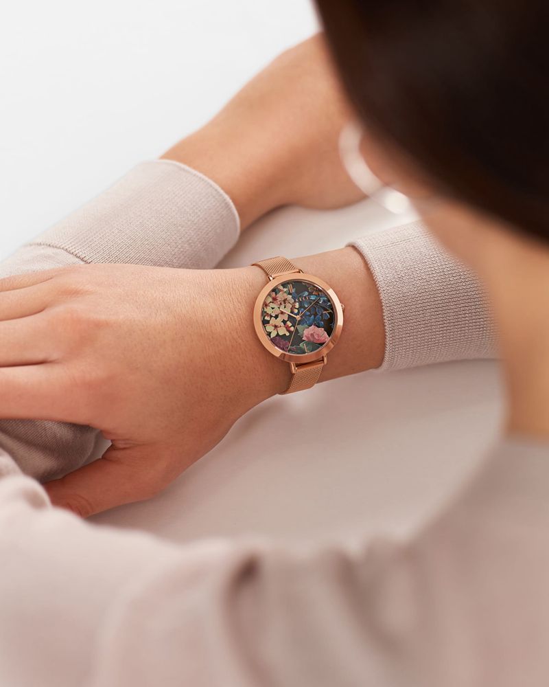 Ted Baker Ammiar Floral Dial Mesh Rem Klocka Dam Rosegold | MCZ-345871