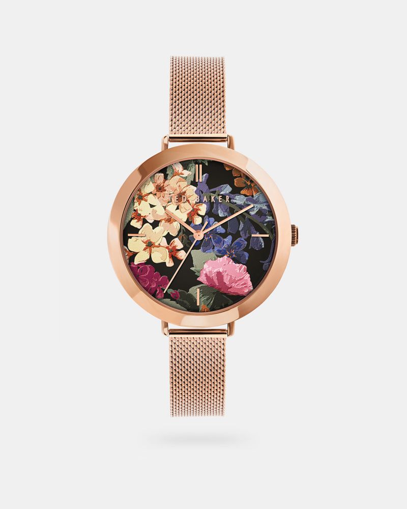 Ted Baker Ammiar Floral Dial Mesh Rem Klocka Dam Rosegold | MCZ-345871