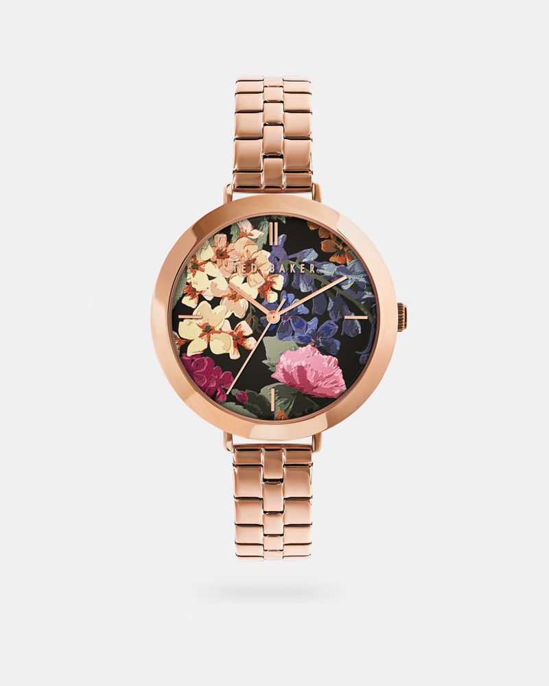 Ted Baker Ammyflo Floral Dial Link Rem Klocka Dam Rosegold | ZTM-487926