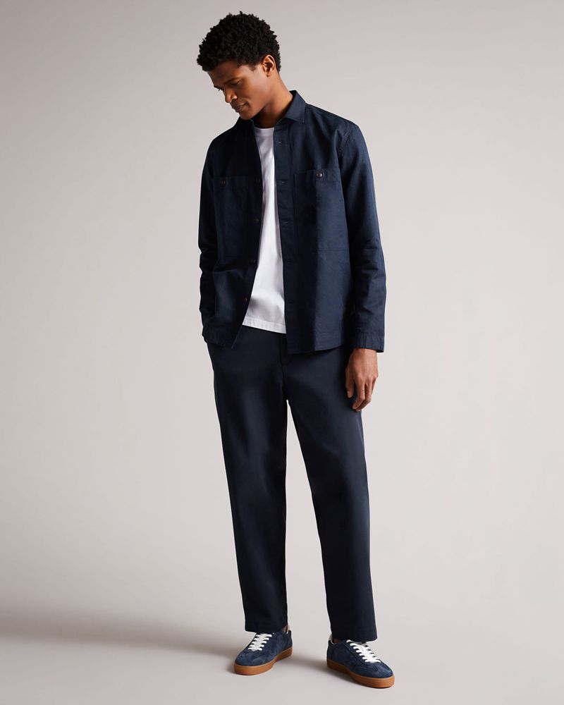 Ted Baker Amoret Long Sleeve Harrington Shacket Skjorta Herr Marinblå | PNG-864103