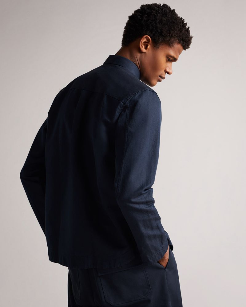Ted Baker Amoret Long Sleeve Harrington Shacket Skjorta Herr Marinblå | PNG-864103