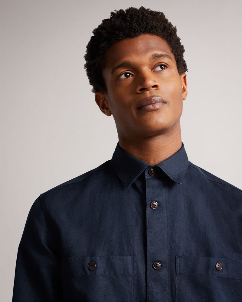 Ted Baker Amoret Long Sleeve Harrington Shacket Skjorta Herr Marinblå | PNG-864103