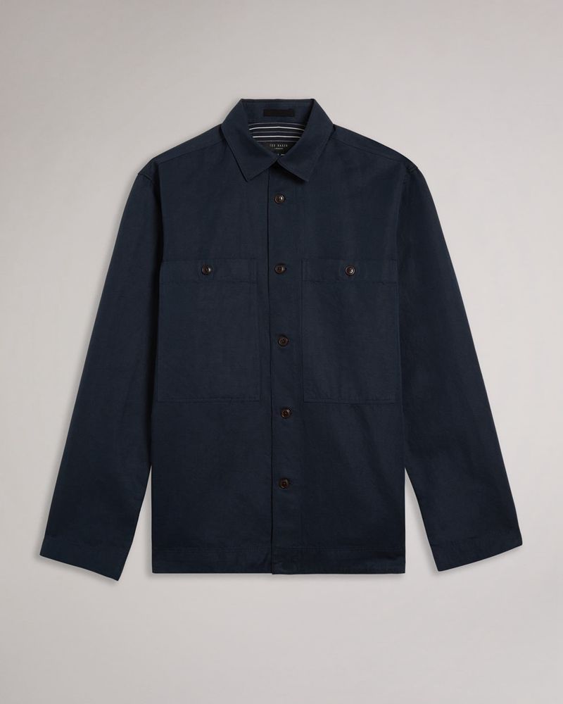 Ted Baker Amoret Long Sleeve Harrington Shacket Skjorta Herr Marinblå | PNG-864103