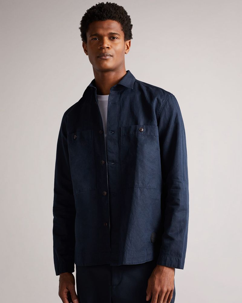 Ted Baker Amoret Long Sleeve Harrington Shacket Skjorta Herr Marinblå | PNG-864103