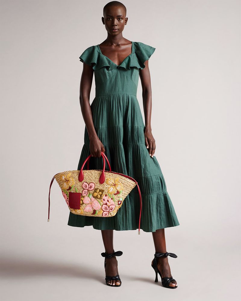 Ted Baker Appela Appleseed Embroidered Straw Basket Axelväska Dam Olika Färger | RGF-629710