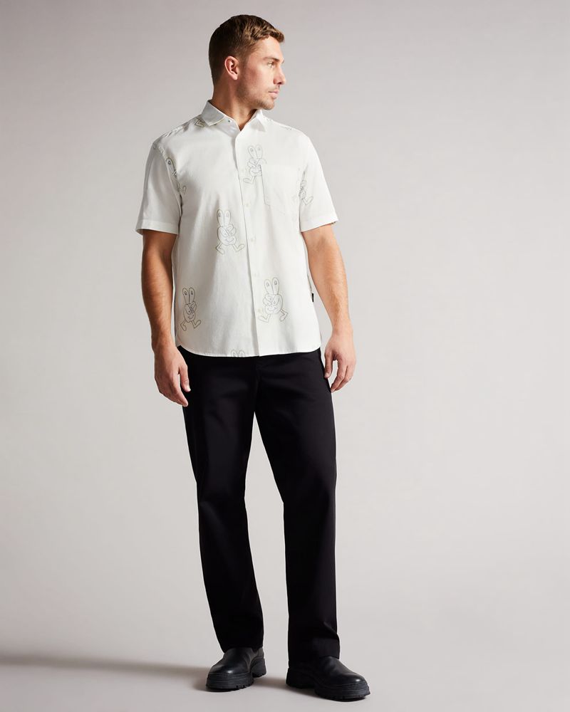 Ted Baker Ardenn Ss Reverse Printed Character Skjorta Herr Vita | HRF-975012