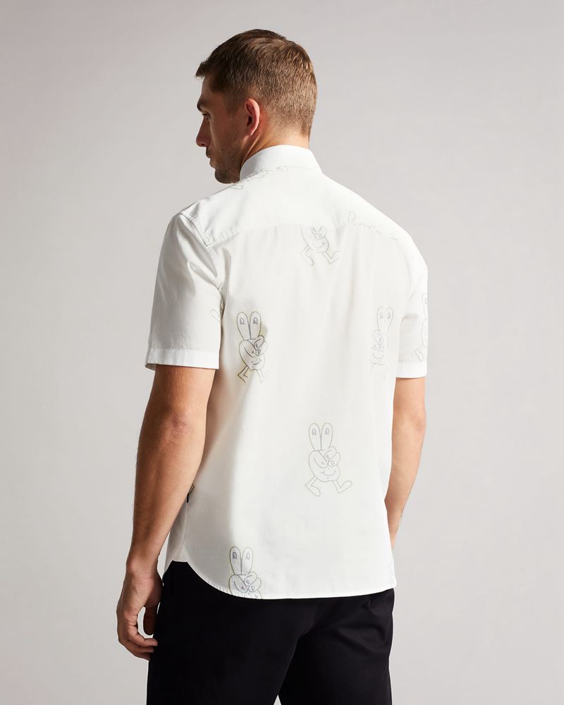 Ted Baker Ardenn Ss Reverse Printed Character Skjorta Herr Vita | HRF-975012