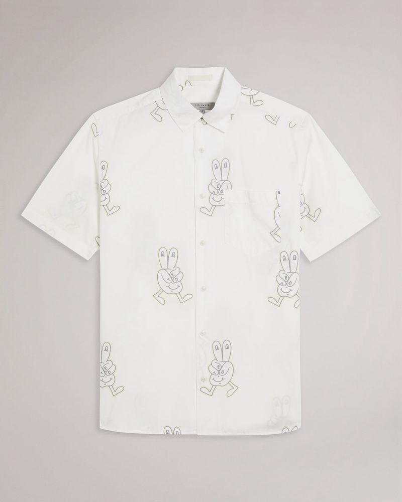 Ted Baker Ardenn Ss Reverse Printed Character Skjorta Herr Vita | HRF-975012