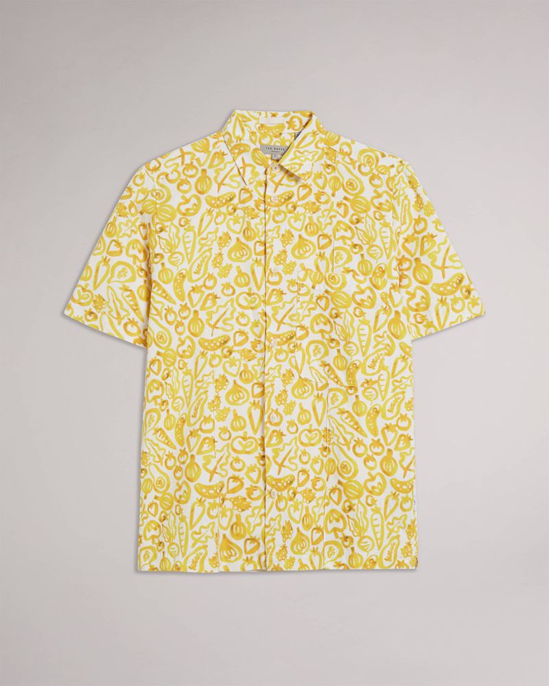 Ted Baker Argo Ss Vegetable Print Skjorta Herr Gula | XZC-946102