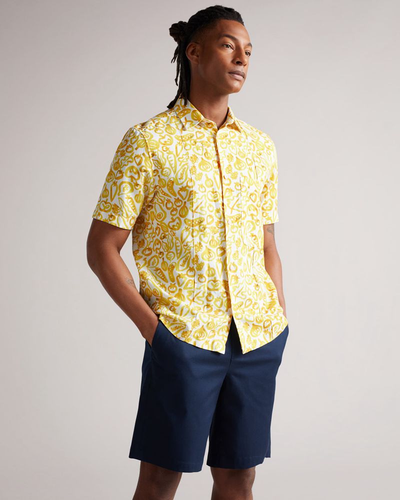 Ted Baker Argo Ss Vegetable Print Skjorta Herr Gula | XZC-946102