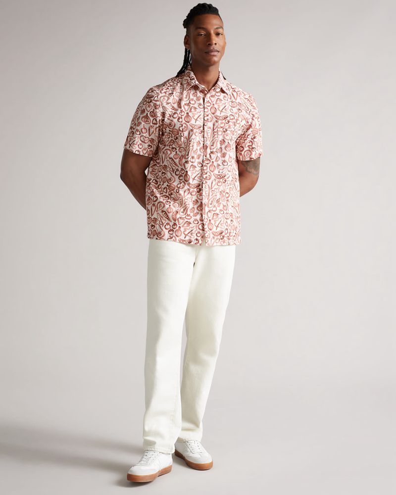 Ted Baker Argo Ss Vegetable Print Skjorta Herr Orange | ZXO-452198