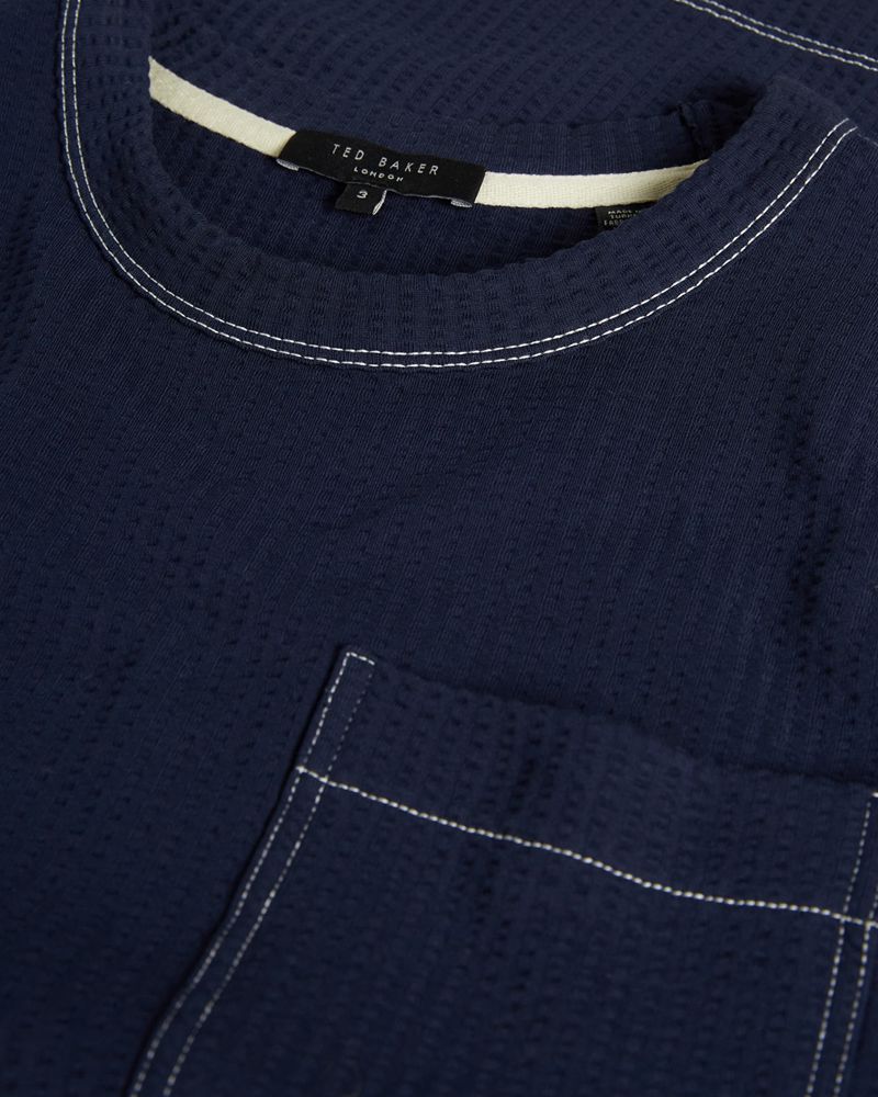 Ted Baker Artizan Sleeve Textured T Blast Herr Marinblå | XGP-418520