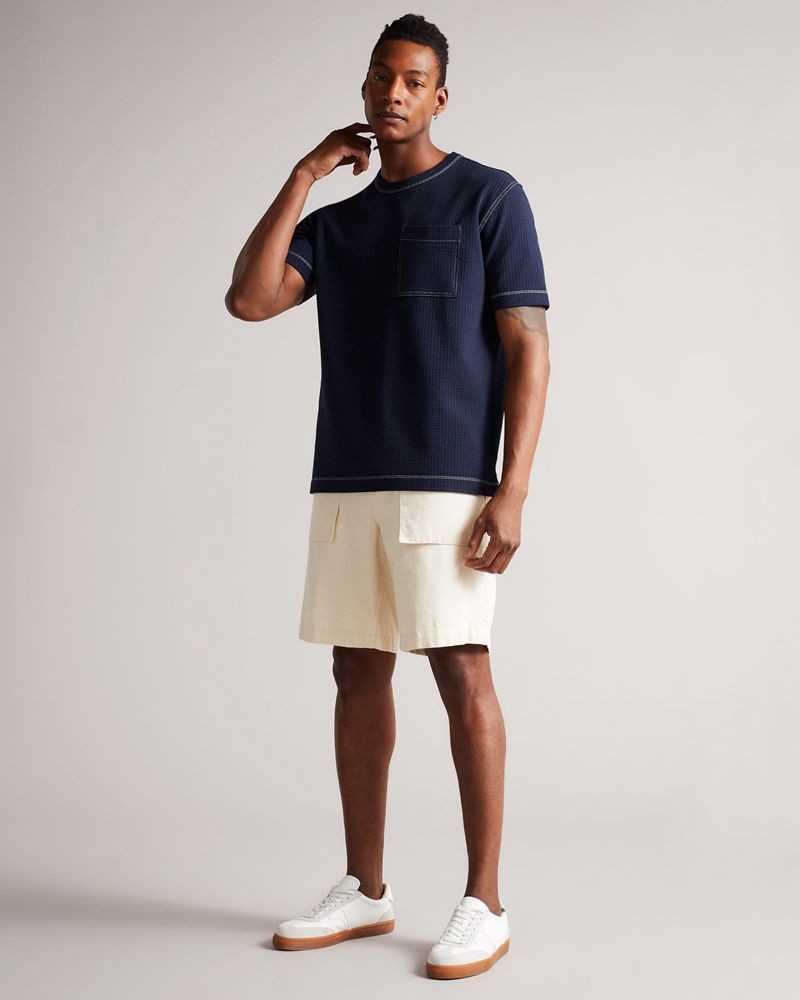 Ted Baker Artizan Sleeve Textured T Blast Herr Marinblå | XGP-418520