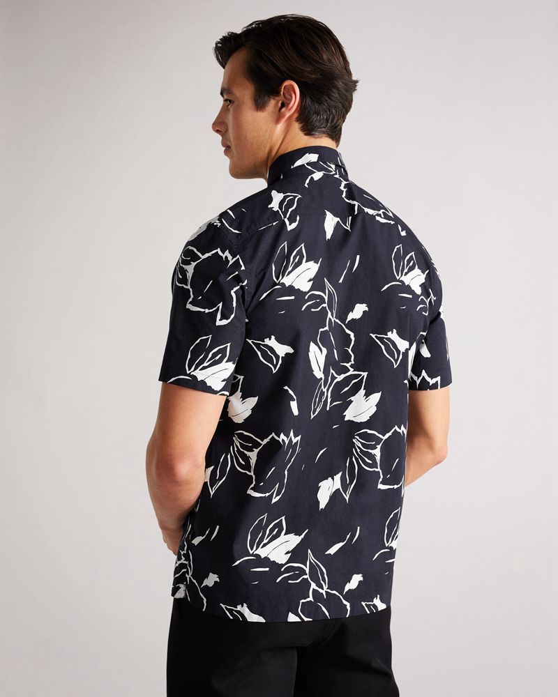 Ted Baker Ashby Ss Floral Outline Printed Skjorta Herr Marinblå | NEZ-189406