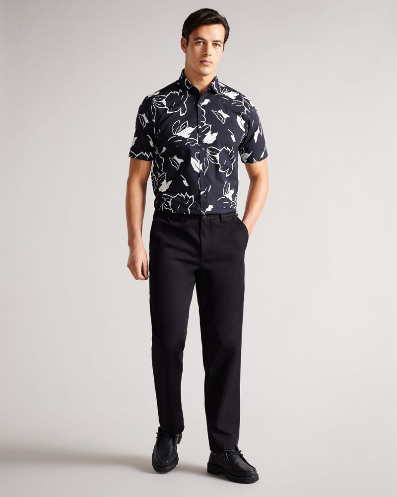 Ted Baker Ashby Ss Floral Outline Printed Skjorta Herr Marinblå | NEZ-189406