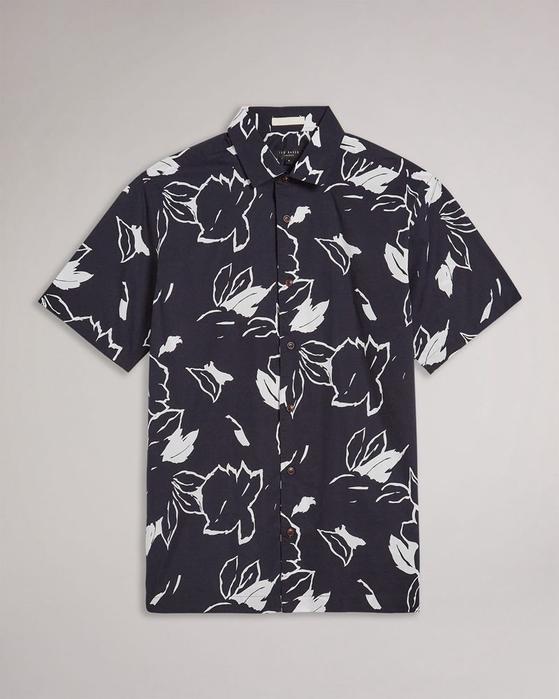 Ted Baker Ashby Ss Floral Outline Printed Skjorta Herr Marinblå | NEZ-189406