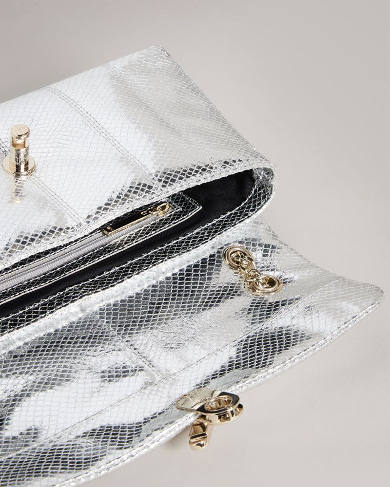 Ted Baker Ayalani Snake Detail Läder Pufferuette Axelväska Dam Silver | BJP-683054