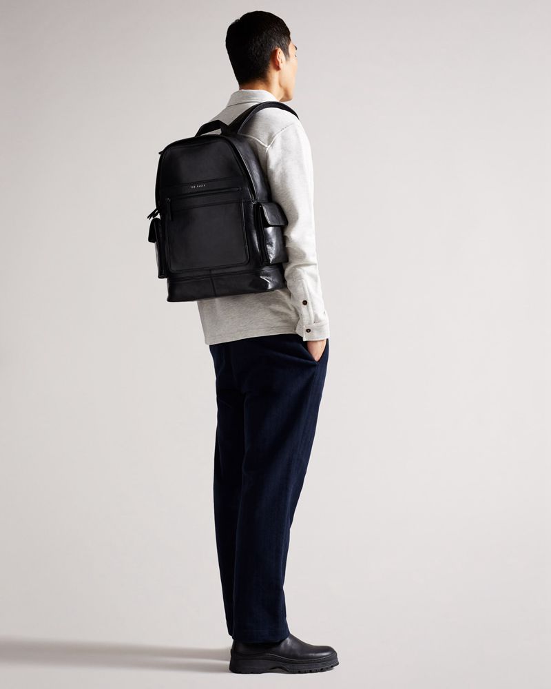 Ted Baker Aydeen Läder Ryggsäck Herr Svarta | BHR-298143