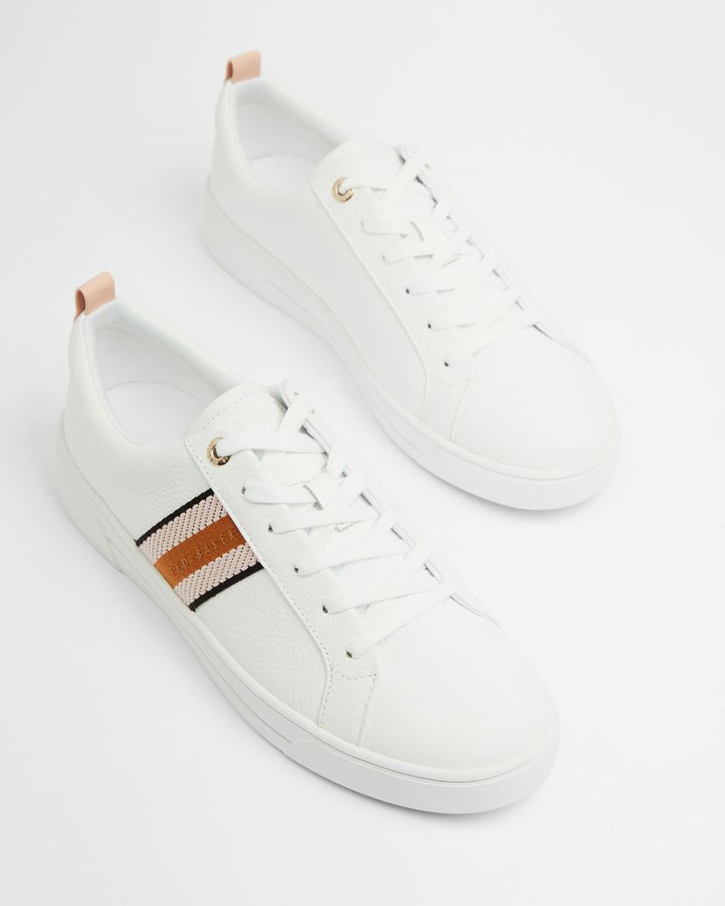 Ted Baker Baily Läder Metallic Detail Webbings Sneakers Dam Vita Bruna | ASG-542136