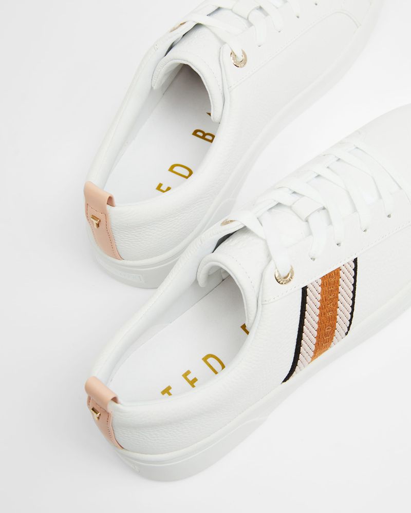 Ted Baker Baily Läder Metallic Detail Webbings Sneakers Dam Vita Bruna | ASG-542136
